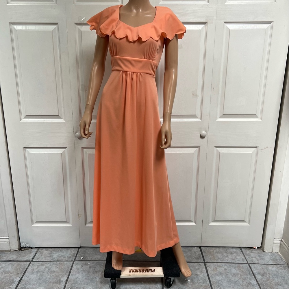 VTG 70-s Peach Orange Maxi Dress Size S Sleeveless Evening Regancy - Picture 16 of 16